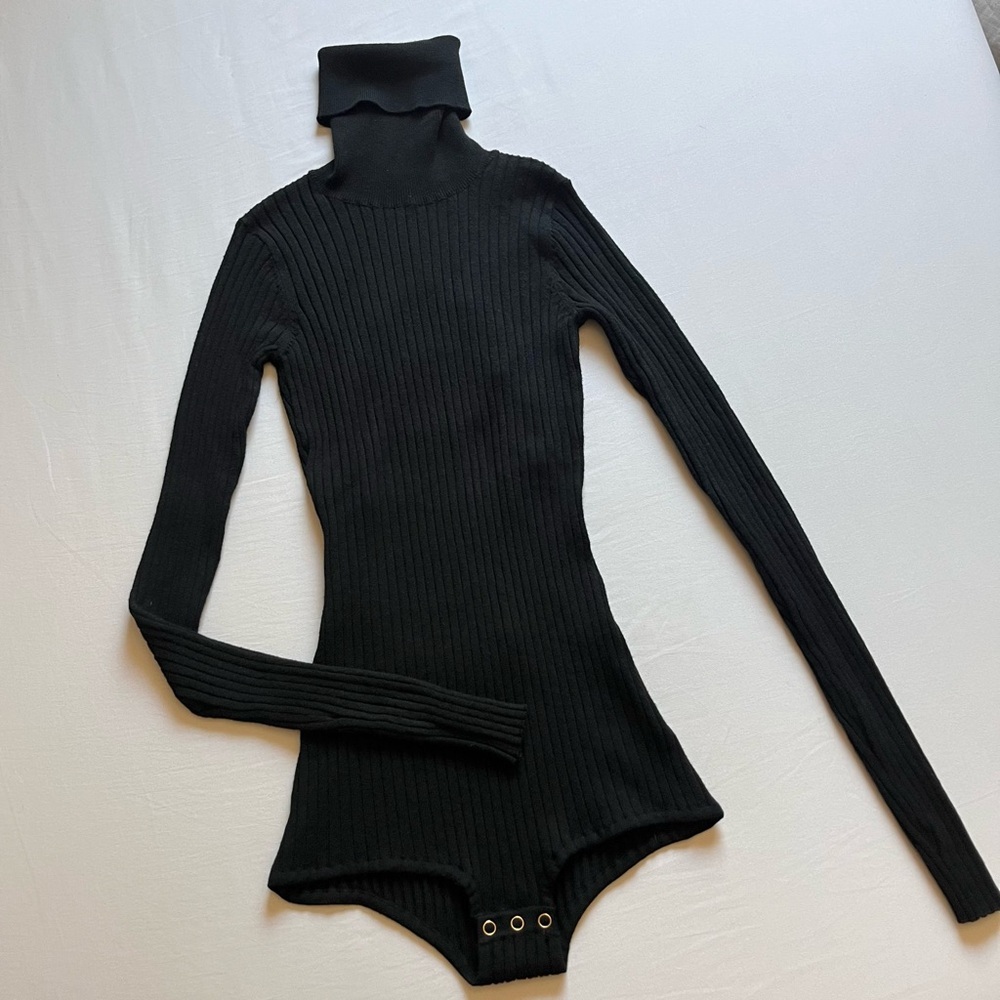 DODO BAR OR rib knit black turtleneck cutout rhinestone gem beaded crystal top‎